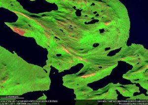 تصویر ماهواره ای Sentinel-2A از گرینلند(NIR / SWIR)، قبل از آتش سوزی